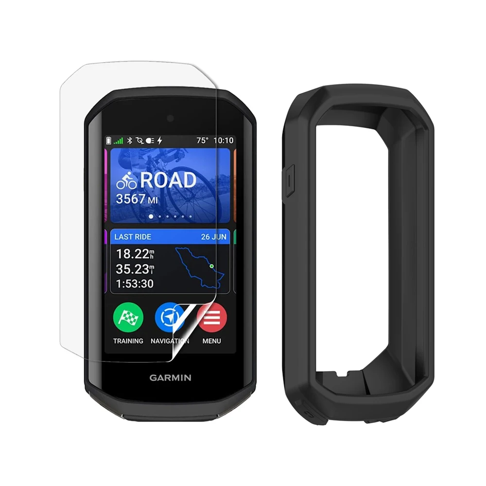 Silicone Protect Case Skin + Clear TPU Shield Film LCD Screen Protector for Garmin Edge 1050