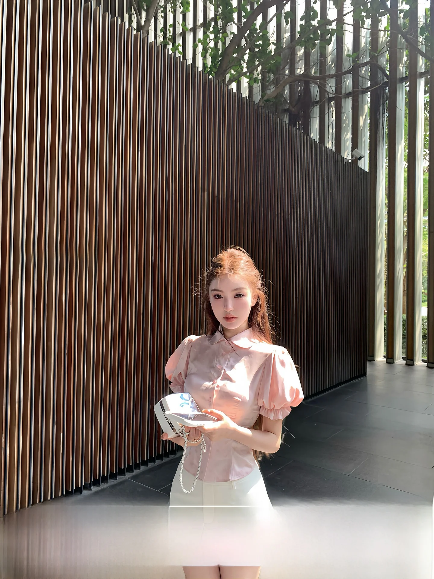 

Almond Biscuit Pattern Pink Heart Satin Bubble ort Sve irt Slim Fit Waist Cinched Top Girl's Breathable Skin-Friendly ...