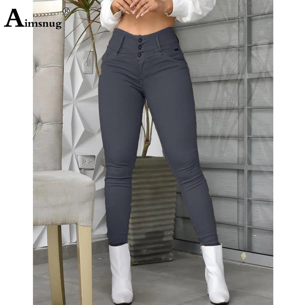 Women High Cut Fashion Pencil Pants 2025 American And European Sexy Triple-Buttons Legging Lady Slim Bottom Outfits Gray Bronze