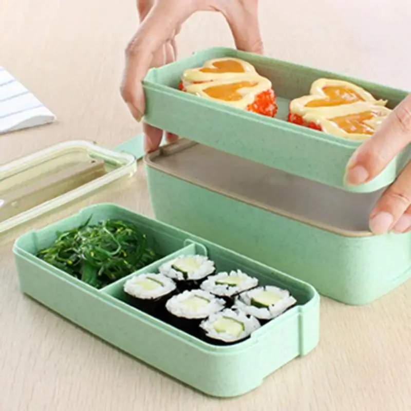 Healthy Material Lunch Box 3Layer Wheat Straw Bento Boxes Microwave Dinnerware Food Storage Container Lunchbox 900ml