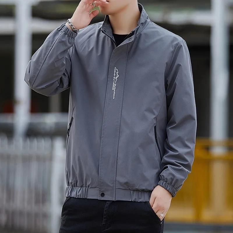 

Casual Trendy Men's Jaet Spring Autumn ort Zipper Closure Stand Collar Loose Fit Faionable Outerwear Polyester Fiber