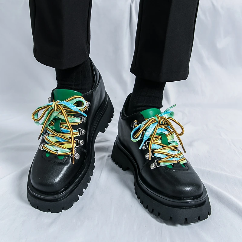 

Thick Soled Height Increasing Men Formal Shoes Wear Resistant Rubber Soles Comfortable and Breathable Lace Up Casual Shoes
