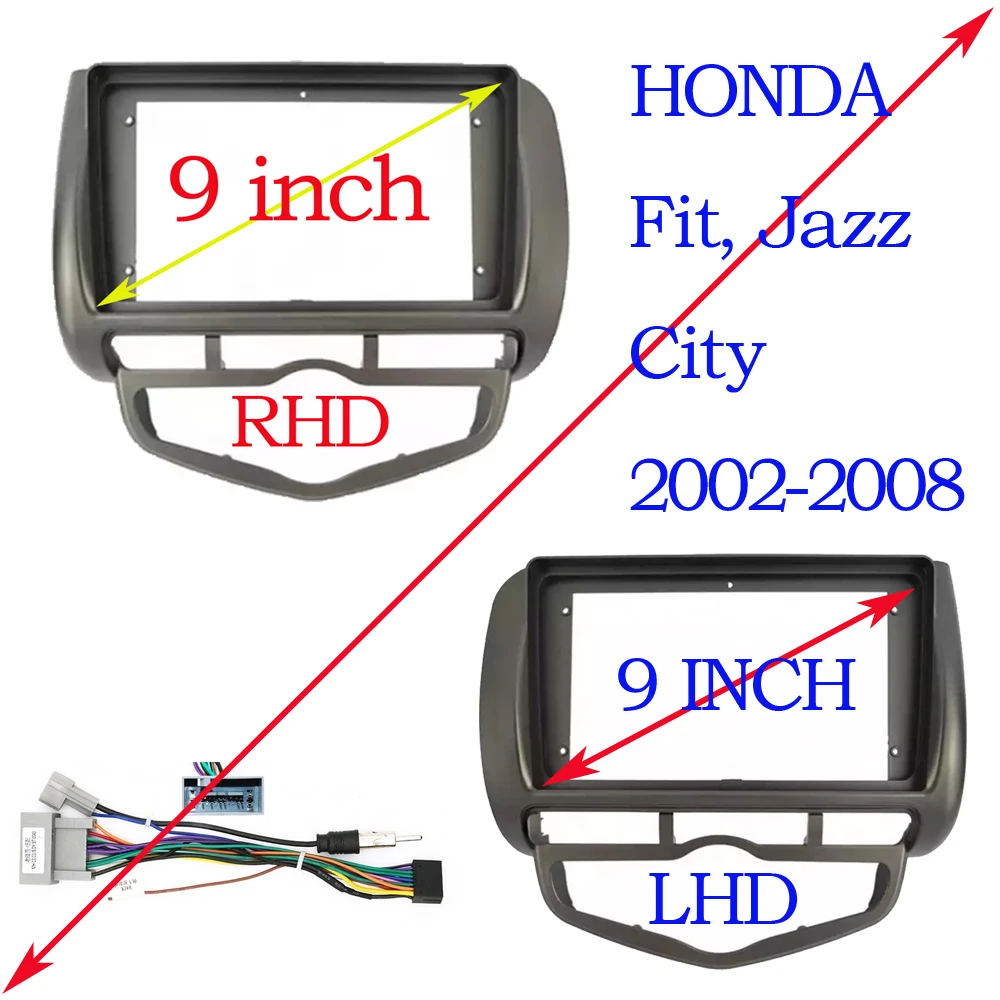 

9 Inch Car Radio Fascia For HONDA JAZZ CITY FIT 2002-2008 AUTO AC Video Panel Player Audio Dash 2 Din Frame Mount Kit