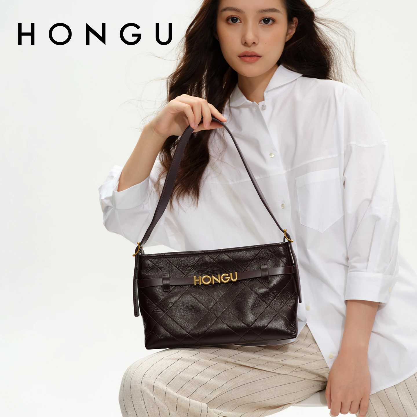 

HONGU Woman Luxury Solid bags 2025 Fashion Retro Cowhide Leather Soft Underarm Bags Casual Shopping Mini Shoulder Bags H5156940