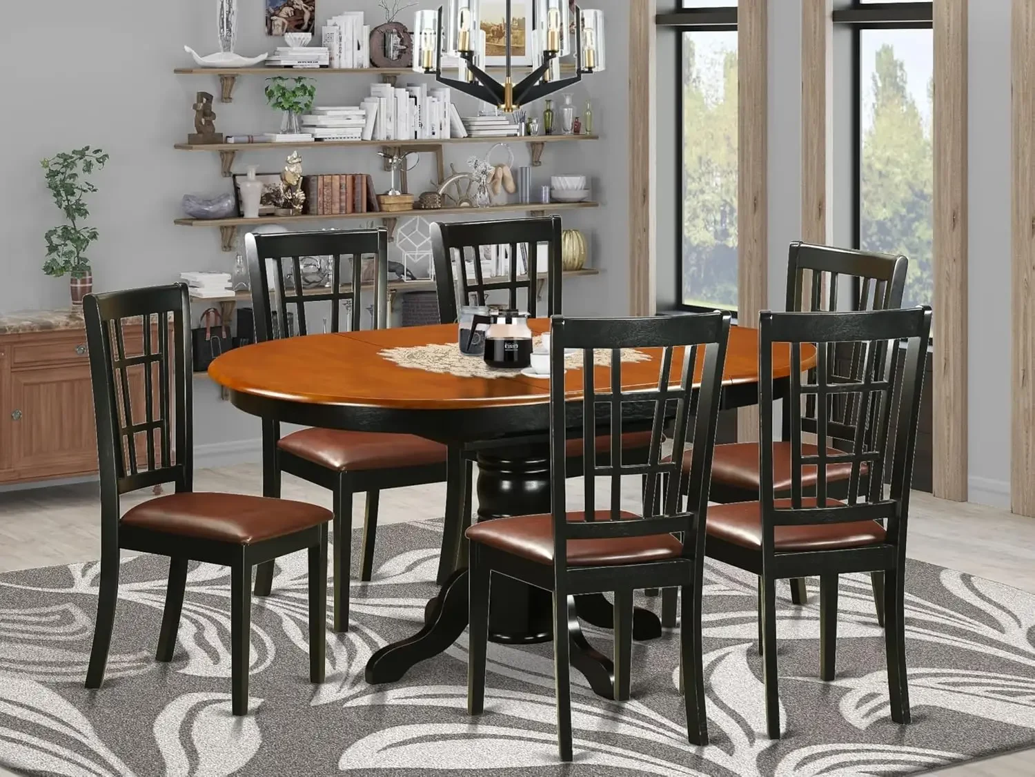 East West Furniture KENI7-BCH-LC 7 Piece Dining Room Furniture Set Consist of an Oval Kitchen Table with Butterfly Leaf