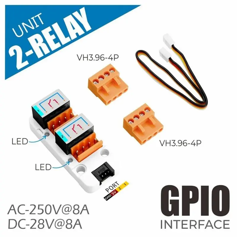 ABGI-For M5stack 2-Kanal SPST Relaismodul 3A-16A DC12-28V AC 220V-250V+ HY2.0-4P Grove Kabel LED GPIO I2C Grove Anschluss – Detail 6