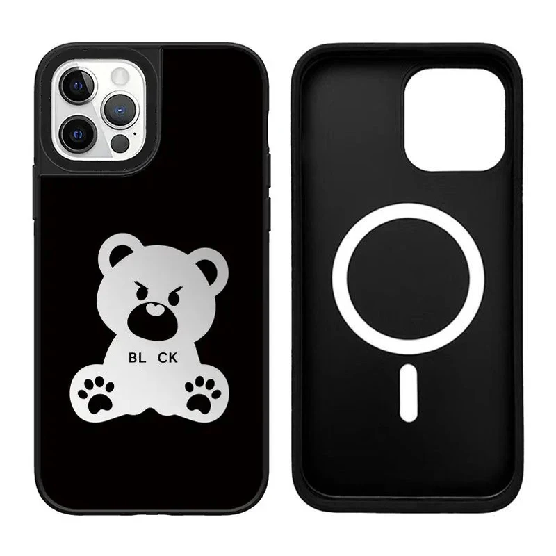 

Bear iPhone 11 12 13 14 15 16 Pro Max Mirror Surface MagSafe Case Cover Shell