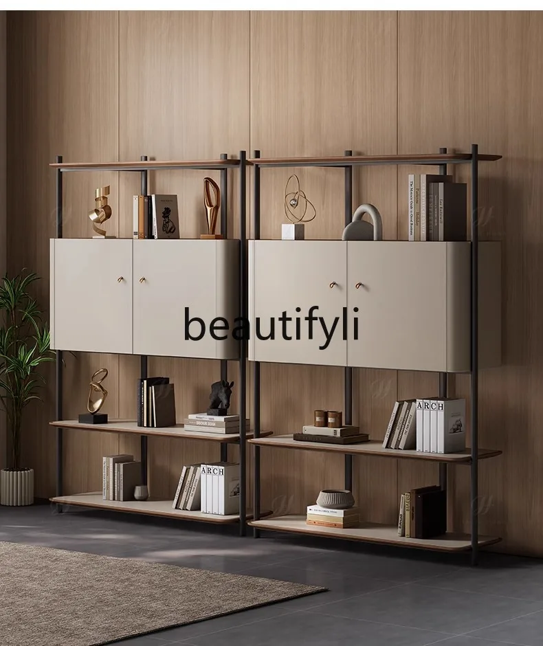 

Italian Minimalist Bookshelf Furniture Leather Solid Wood Study Office Decoration Shelf