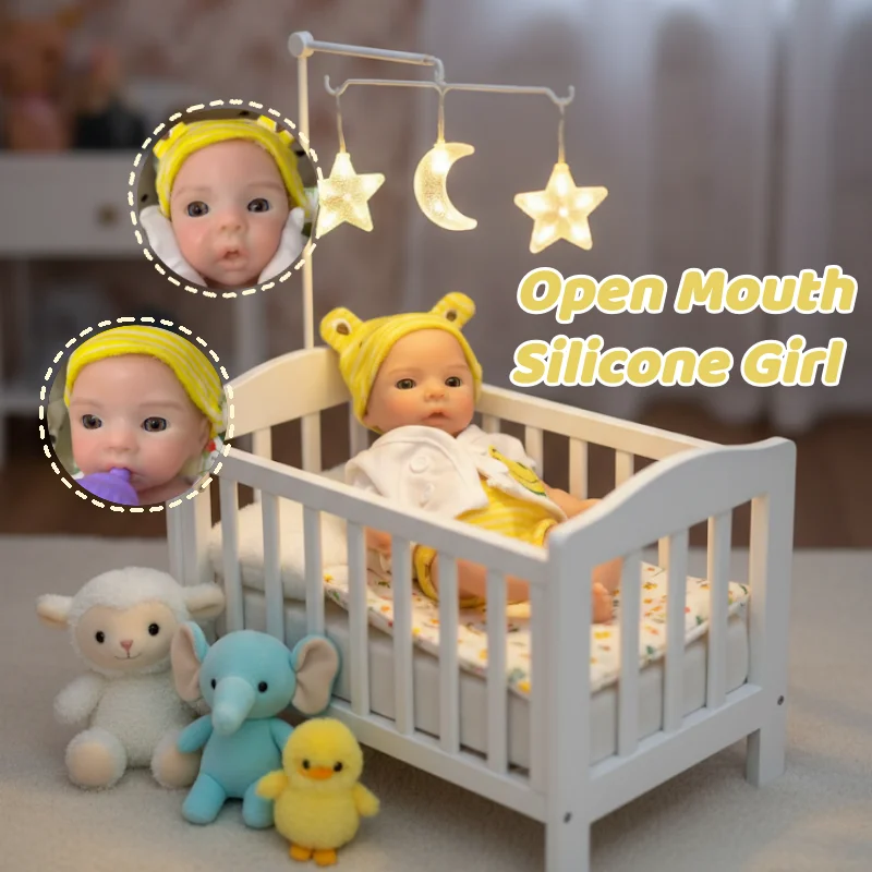 

10Inch/25cm Open Mouth & Washable Solid Silicone Bebe Reborn Girl Doll 3D Painted Skin Soft Touch Newborn Doll Perfect As Gifts