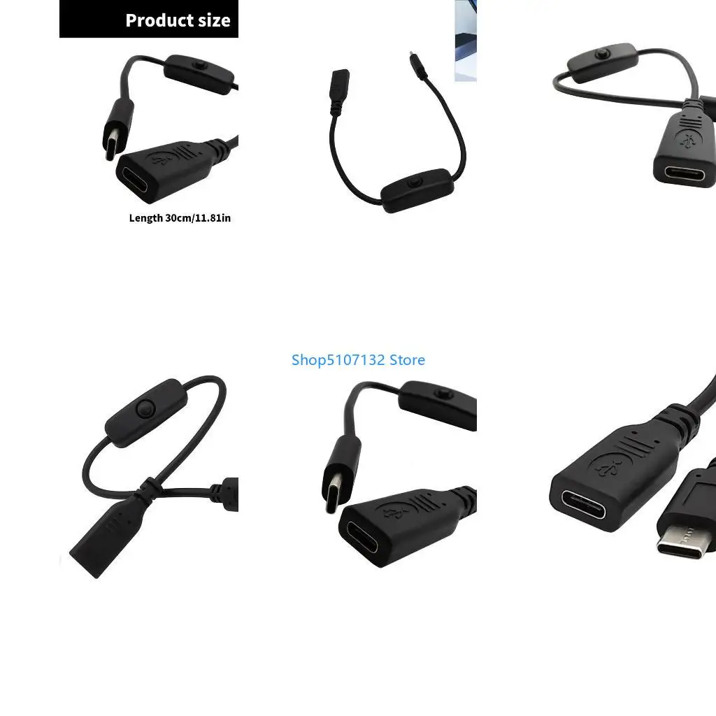 87HD USB C Charging Cable with Integrated Switches Laptop USB C Adapter 30cm Length for Easy Power Control in Home or Car Use