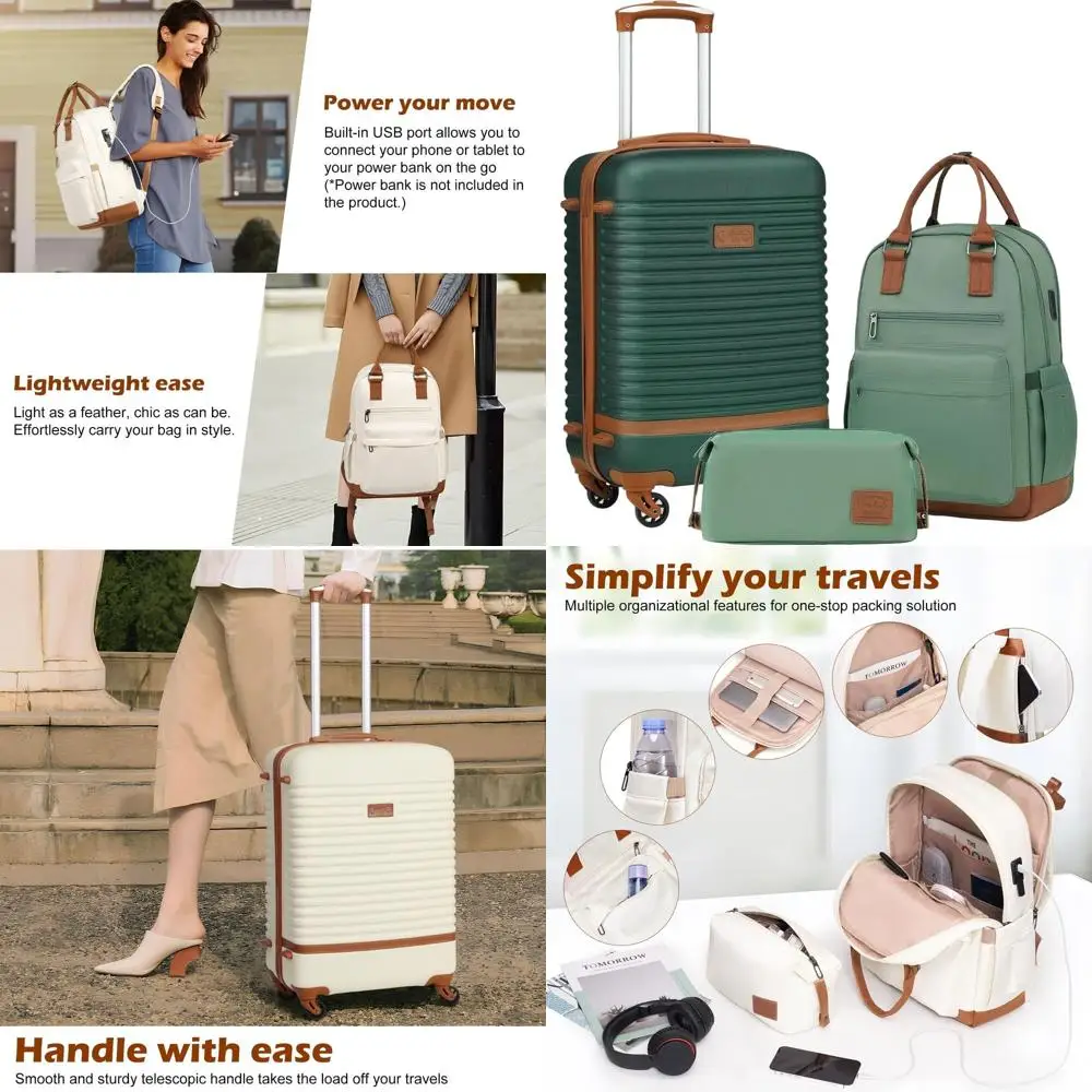 

Набор чемоданов Coolife из трех предметов с замком TSA, вращающимися колесами и легким дизайном темно-зеленого цвета (ручная кладь, BP/TB/20)