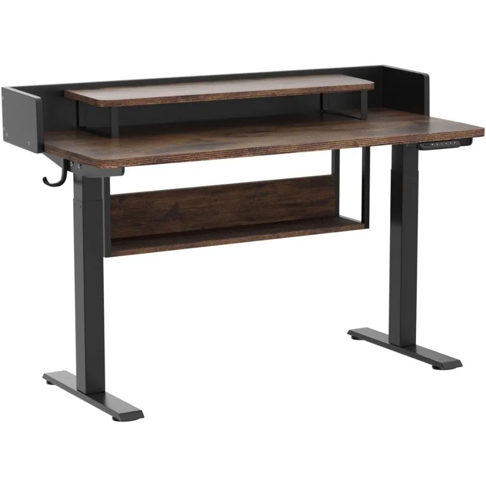 Elétrica Standing Desk com Prateleiras, Sit Stand Rising Desk, Monitor Stand e Armazenamento, Ergonômico Home Office, 55x24 polegadas