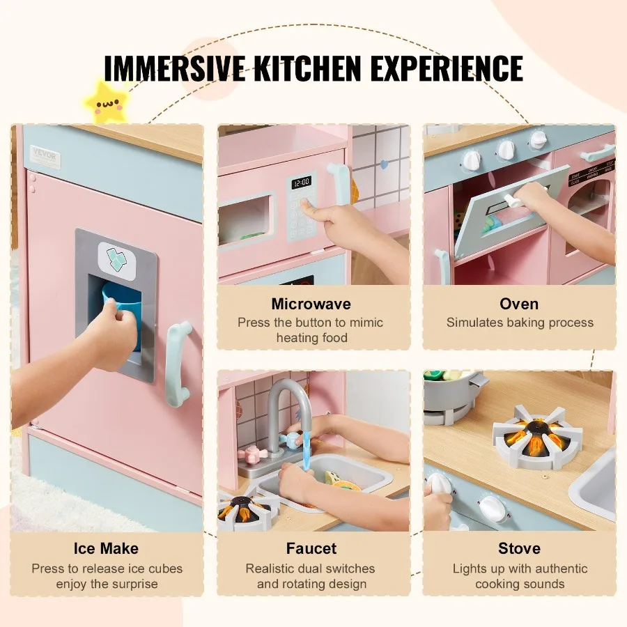 Regalo de Navidad Juego de cocina Juego de cocina de simulación Juguete 24 piezas Accesorios Rosa