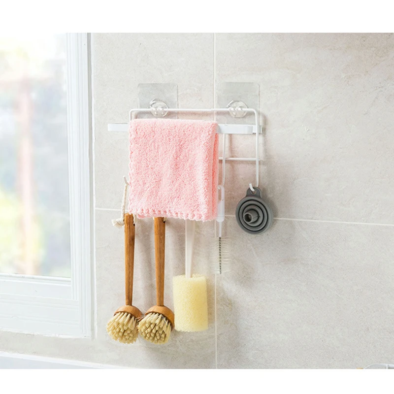1PCS Wall Mounted Kitchen Organizer Rack Paper Towel Holder Hanging Cookware Utensils Storage Shelf with Hooks