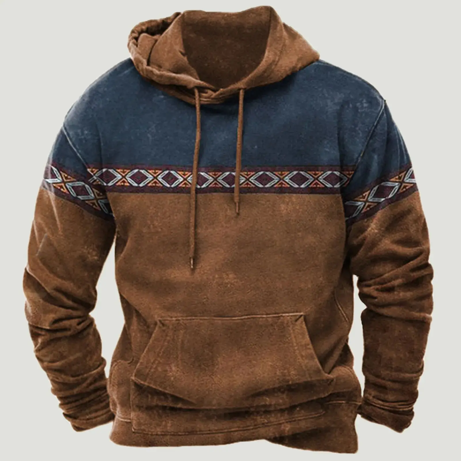 

Ethnic Hoodies Men's Clothing Style Patchwork Autumn Winter Fashion Casual Hooded Sweatshirts Drawstring Sweatershirt