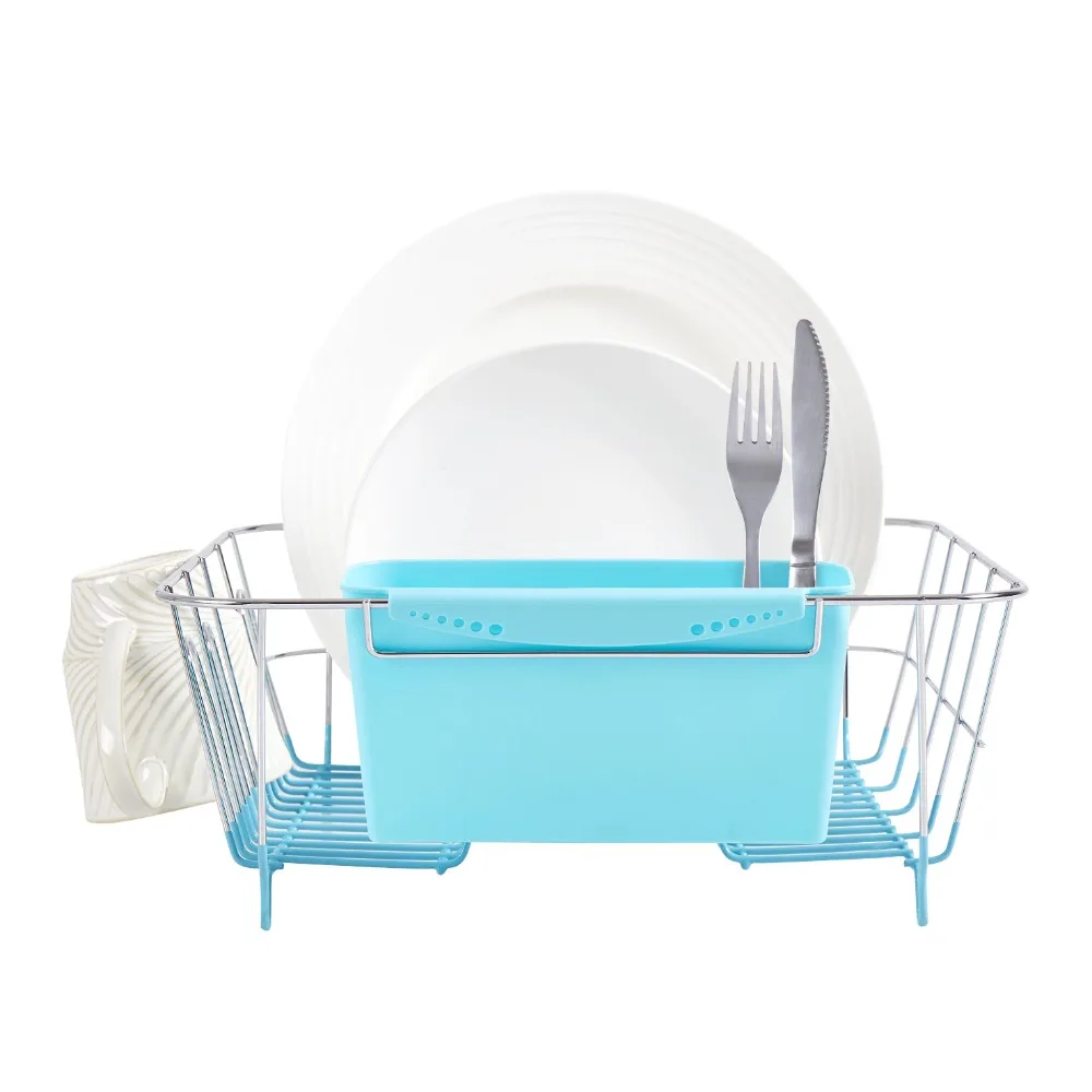 Chrome Plated Steel Small 2 Piece Dish Drainer Turquoise