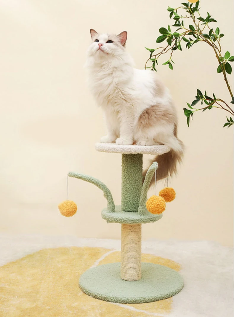 Pawise Safety Durable Cat Flower Scratching Post Wood Cat Scratch Play House With Sisal Rope Cat Tree Tower For Indoor Playing