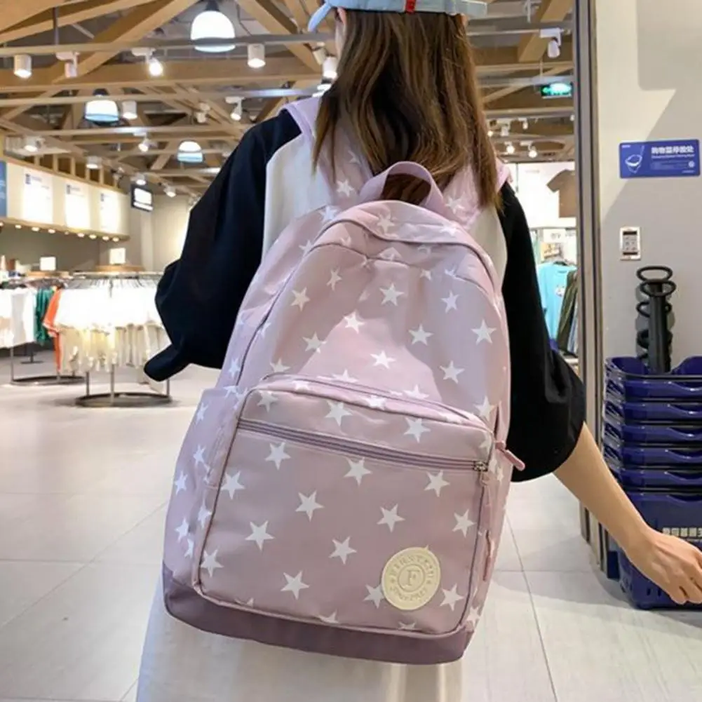 Waterproof Backpack Teenage Schoolbag with Five-pointed Star Print Adjustable Straps Multi-pocket Design for Students for School