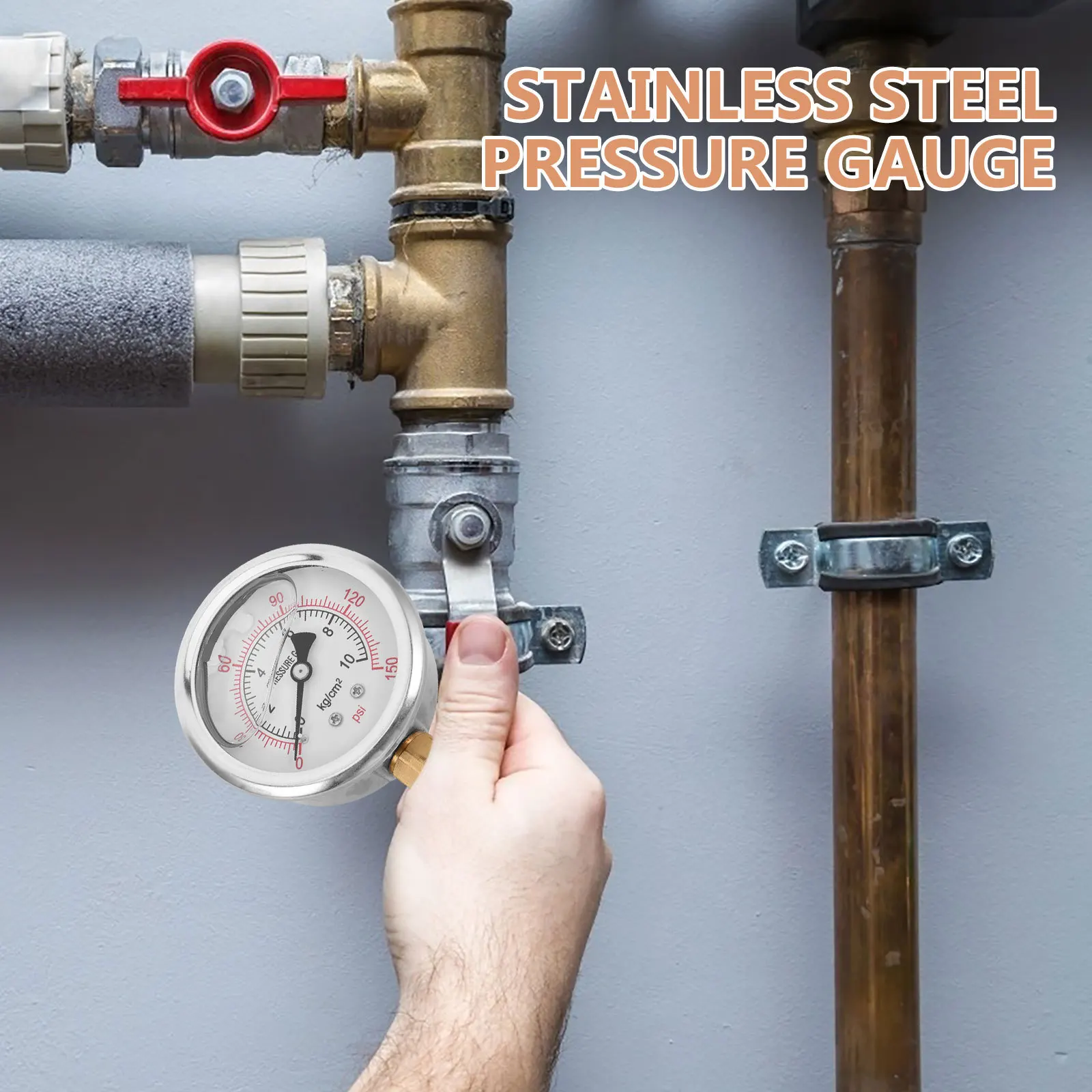 

Hydraulic Pressure Gauge 0-150Psi Oil Filled Stainless Steel Vertical For Air Water Oil Industrial Pneumatic Systems Instrument