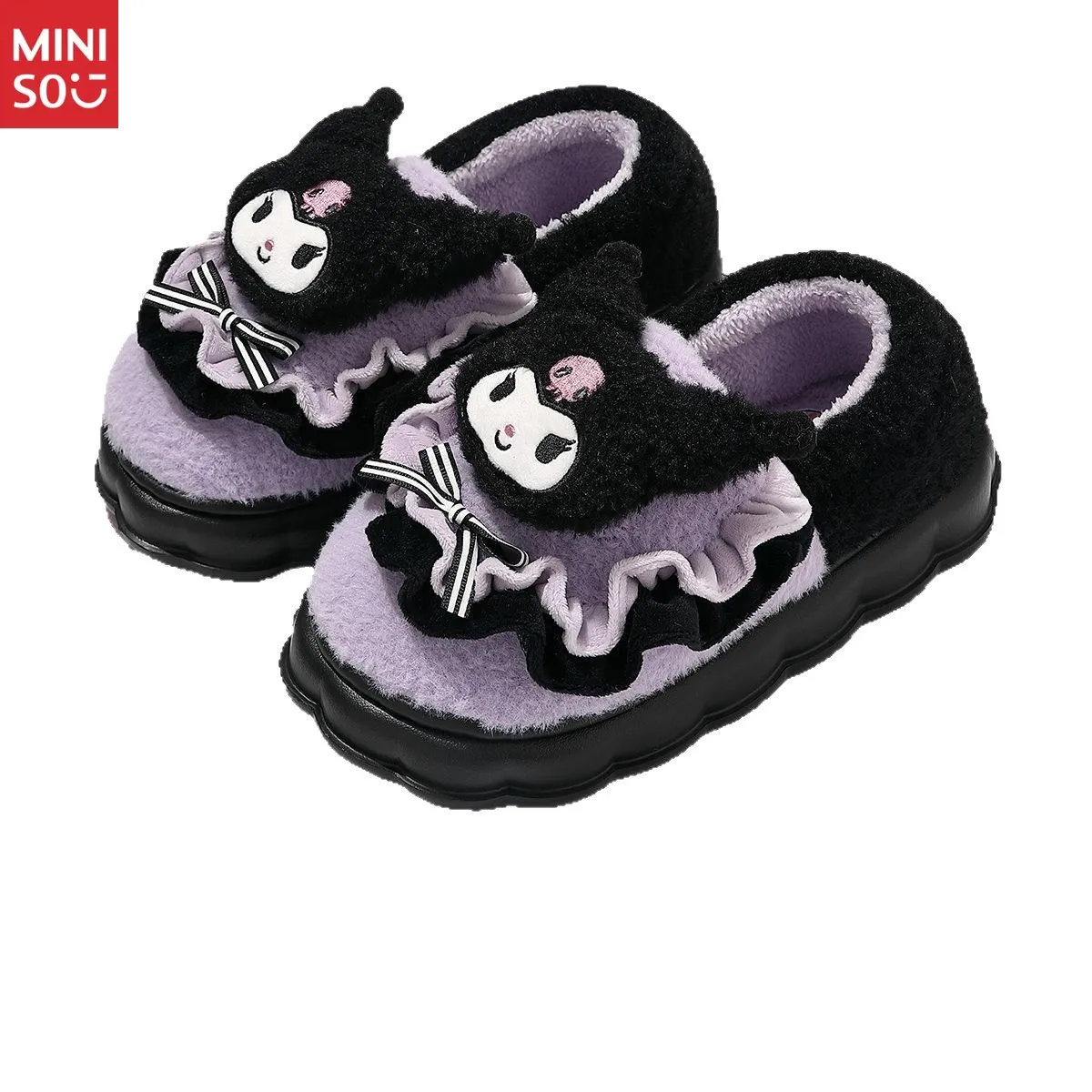 Miniso لطيف الكرتون أفخم النعال النساء شتاء جديد، سحابة دافئة الراحة المنزل داخلي الصوف أحذية المنزل