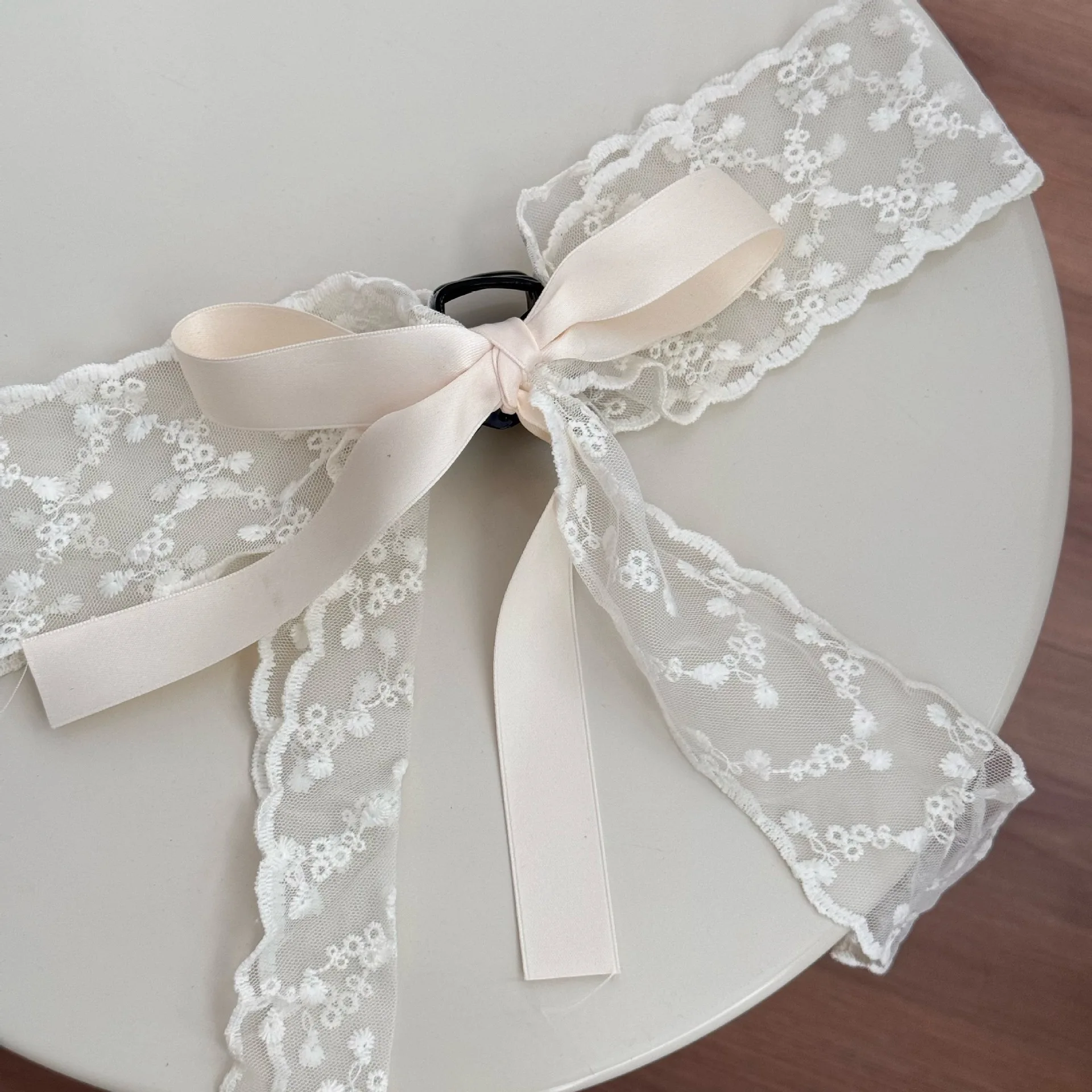 1PC Women's French Lace Bow-Tie Ribbon Hair Clip Summer Half-Updo Back-of-the-Head Pin-Curl Styling Accessory