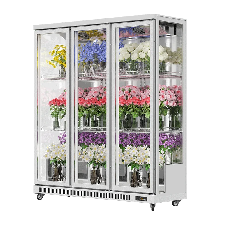Supermarket Use 682W Total Power Three Doors Fresh Flower Display Fridge Cooler Storage Cabinet Refrigerator