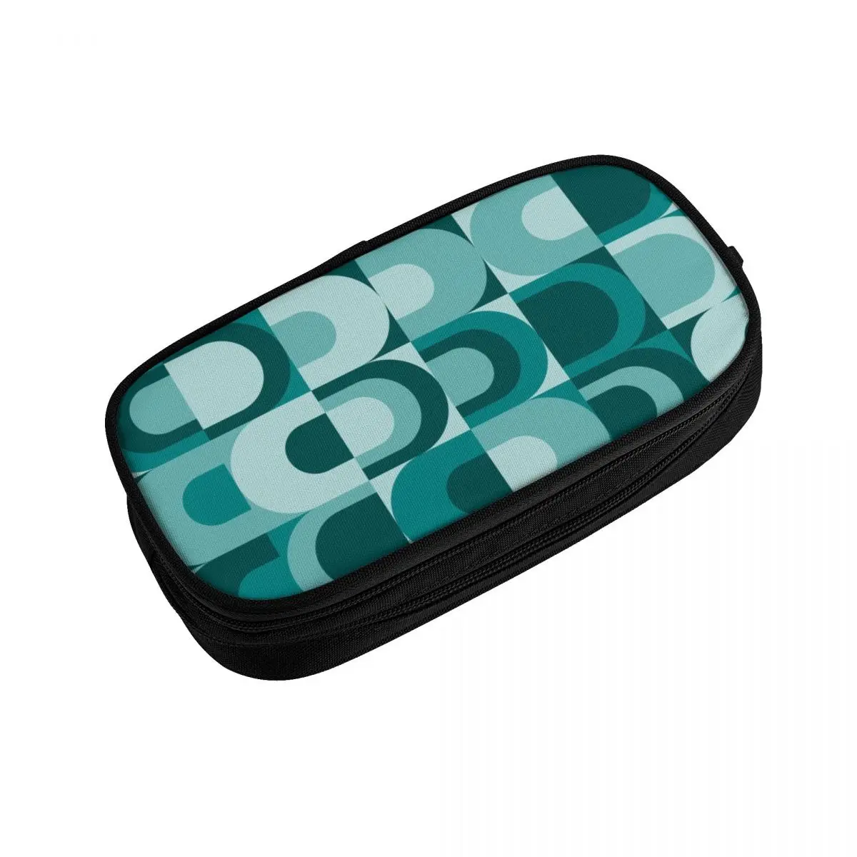 Korean Custom 70s Pattern Retro Inustrial In Blue Teal Theme Pencil Case for Geometric Modern Pen Box Bag Stationery