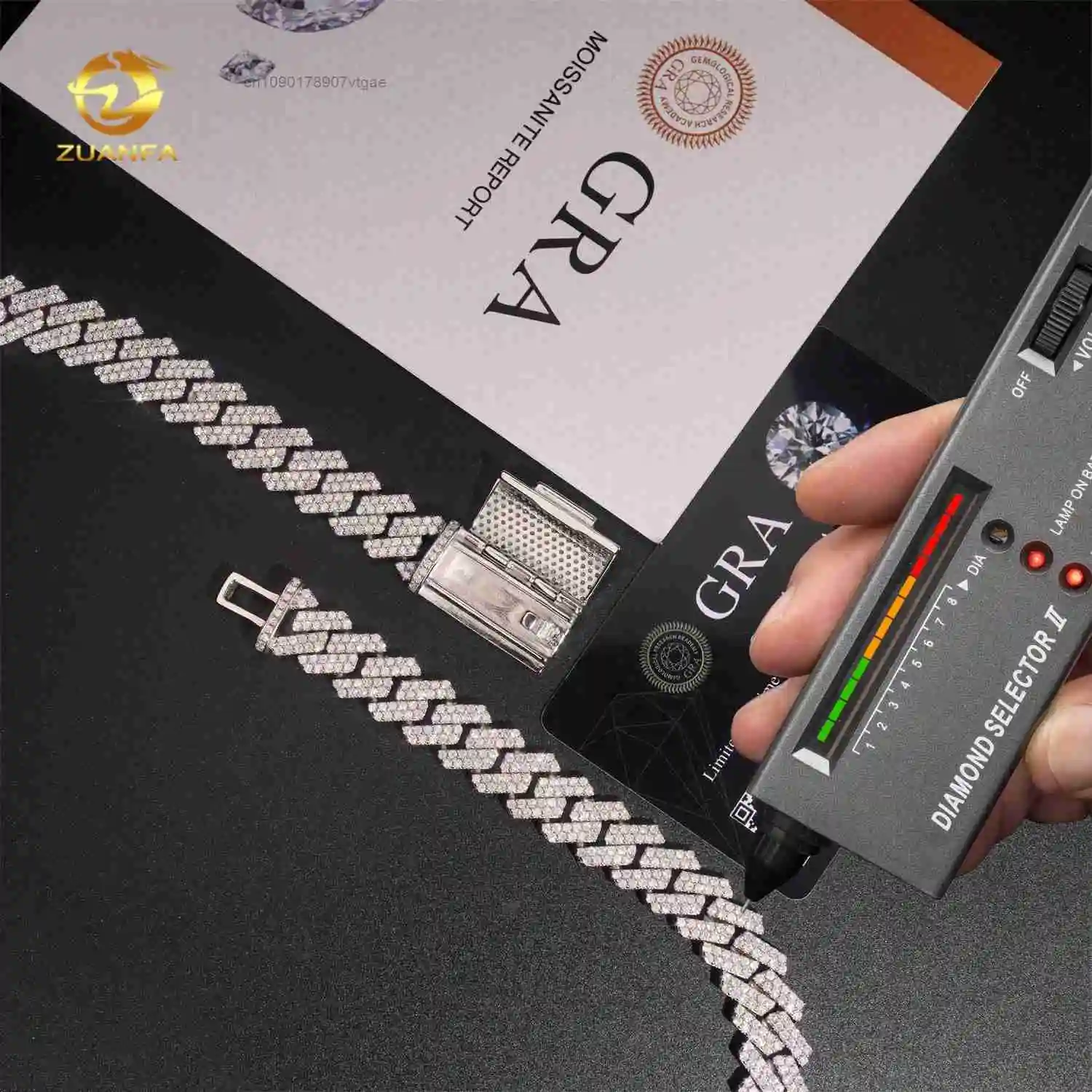 Diamond Pass Tester Hip Hop Jewelry Iced Out Necklace VVS Moissanite 925 Silver Cuban Link Chain.