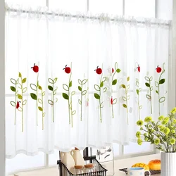 1 PCS Rod Pocket Short Curtain Cute Animals Embroidered Half-Curtain For Kitchen Door Drape Cafe Small Window Panel Sheer WP121H