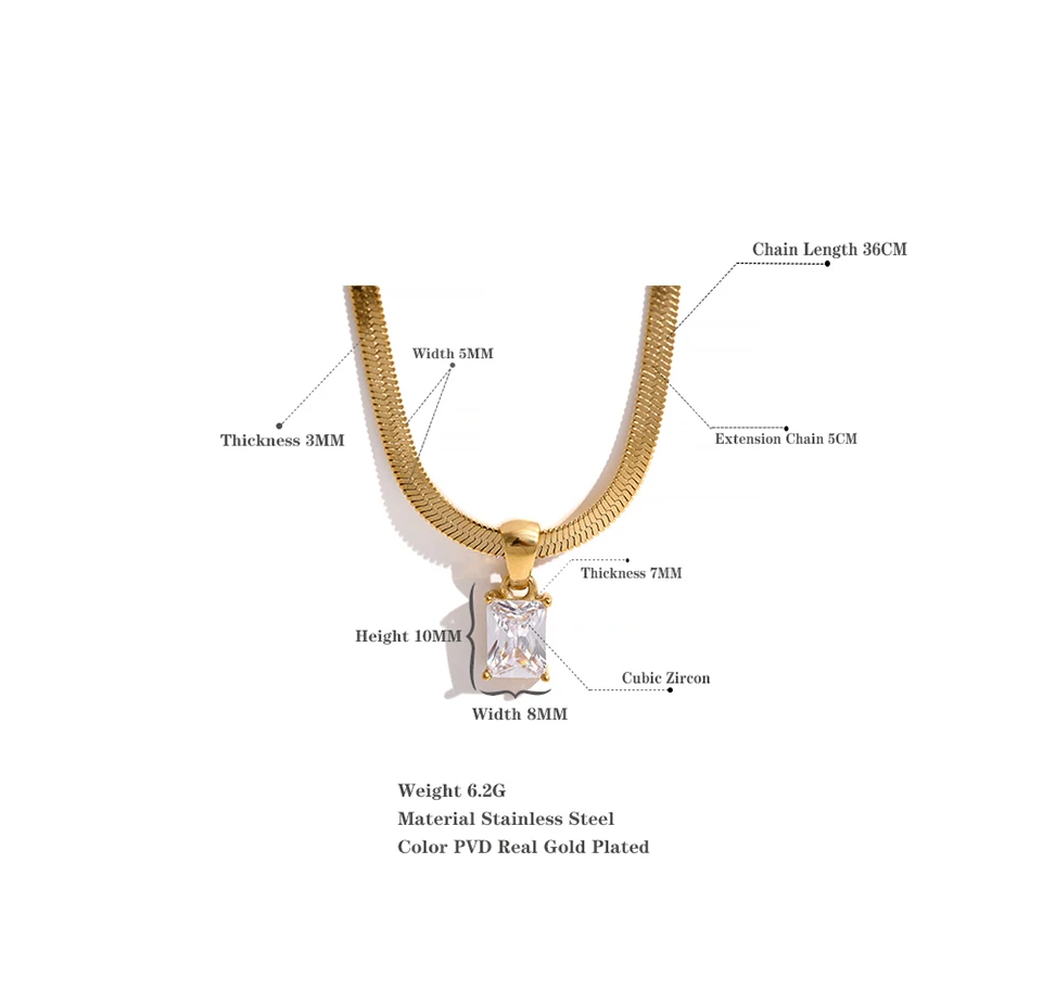 Yhpup Exquisite geometrische quadratische Zirkonia Tropfen Schlangenkette Kragen Halskette trendiger goldener Schmuck PVD wasserdicht Massenpreis – Detail 9