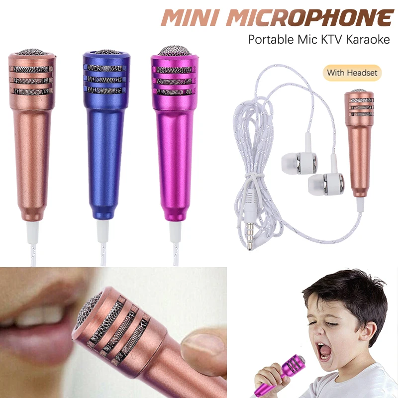 New Mini Microphone 3.5mm Portable Karaoke Mic All-in-one Earphone Stereo Wired Headphone In-Ear Headset Phone Singing Artifact