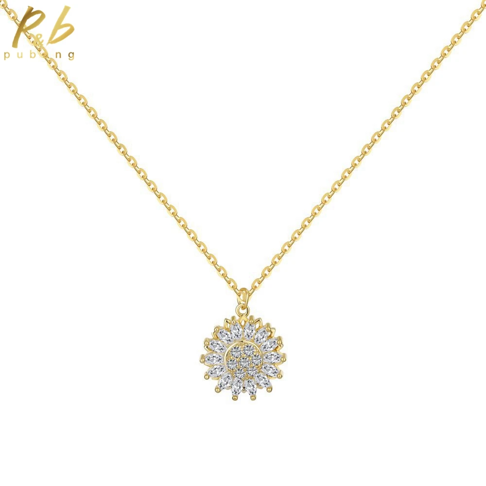 

PuBang Fine Jewelry Solid 925 Sterling Silver Created Moissanite Sunflower Pendant Necklace for Women Anniversary Gift Wholesale