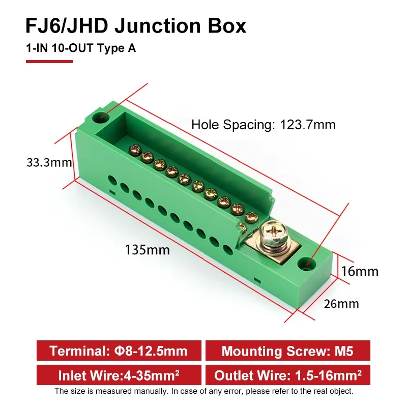 FJ6/JHD Anschlussdose Unipolarer Splitter 1-IN Multi-OUT Messdrahtverbinder Einphasiger Klemmenblock-Verteilerkasten