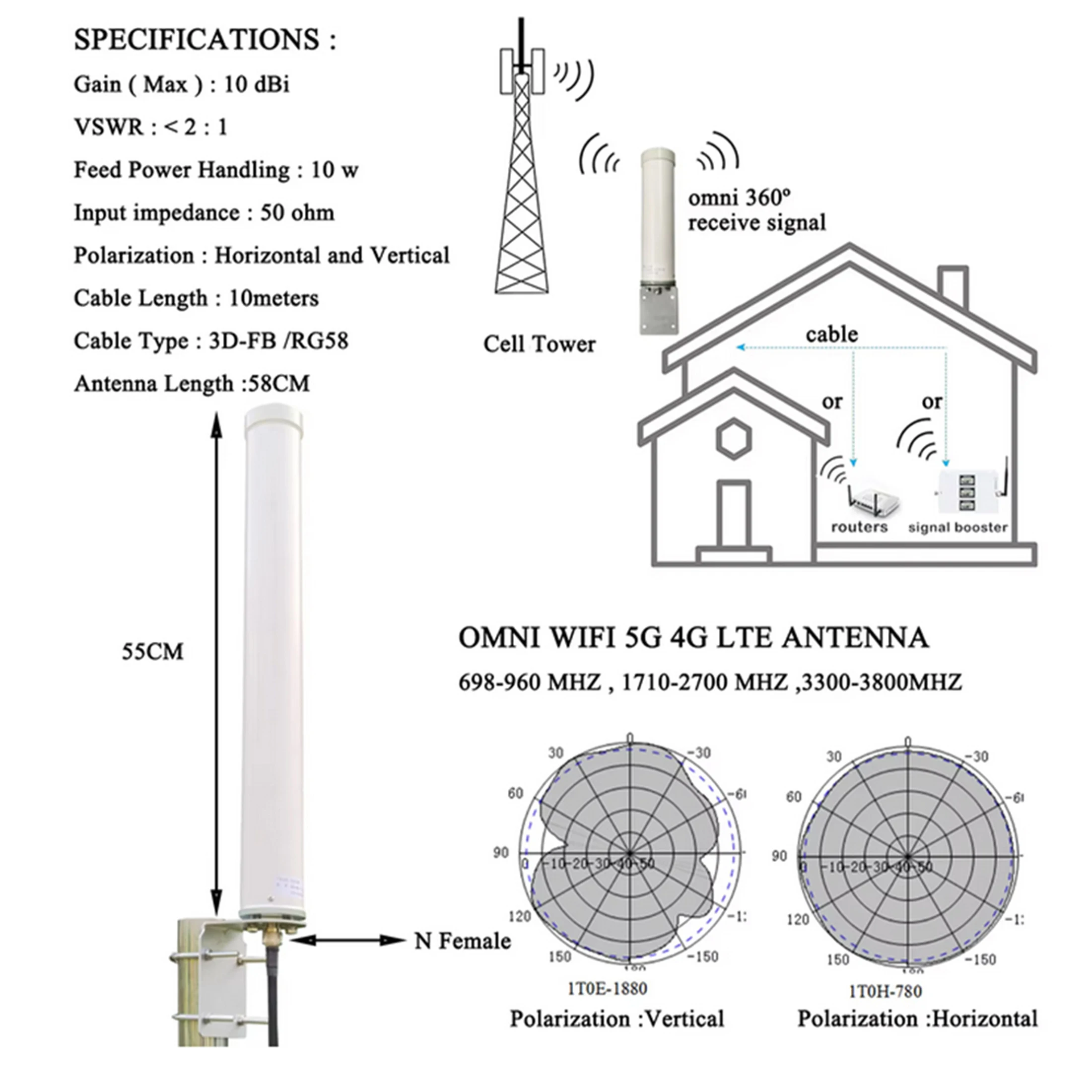 Antenas 5g 4g lte ao ar livre wifi omni direcional antena celular para 5g 4g lte wifi hotspot roteador, verizon at & t sprint t-mobily
