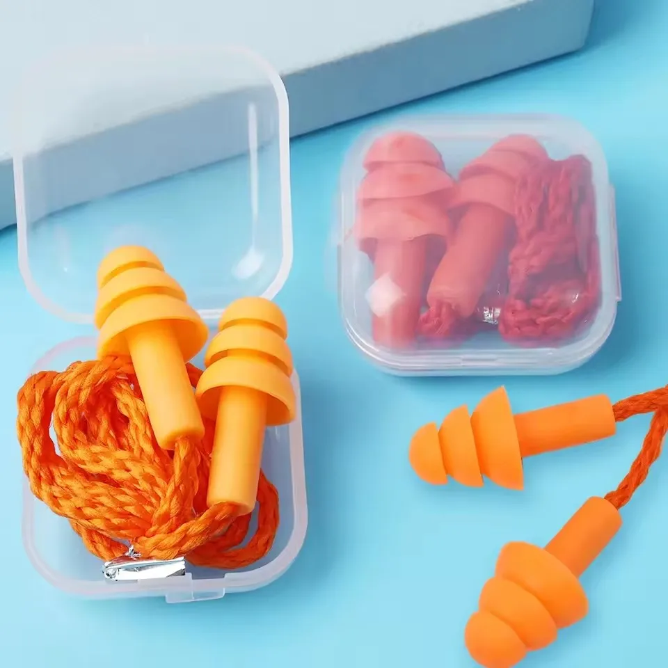 Soft Anti-Noise Ear Plug Waterproof Swimming Silicone Corded Earplugs Anti Lost Reusable Earplug With Rope Hearing Protection