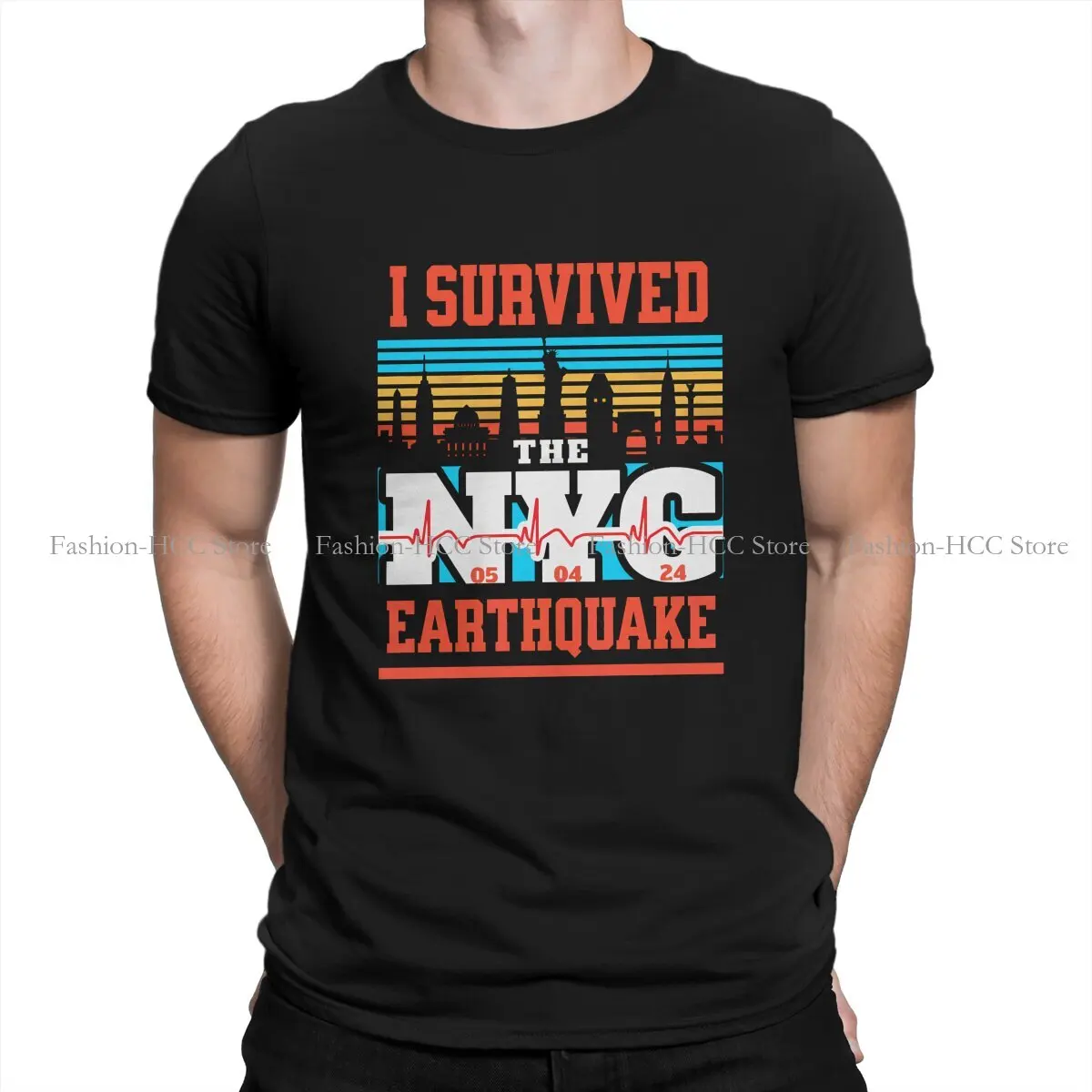 I Survived The NYC Earthquake Polyester TShirts Cool Print Homme T Shirt Hipster Clothing