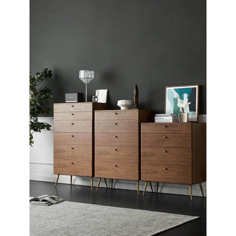Nordic retro light luxury walnut solid wood six-bucket cabinet living room bedroom wall locker storage cabinet six-bucket cabine
