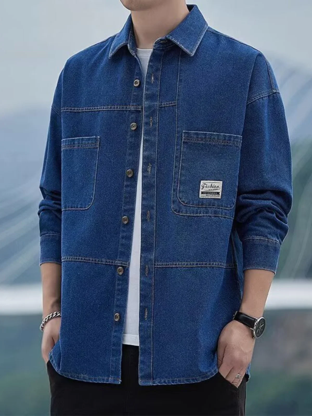 

Свободная повседневная мужская джинсовая одежда irt Long Sve, весна-осень, новая рабочая одежда, классическая рабочая одежда со стойкой, молодежная модная износостойкая