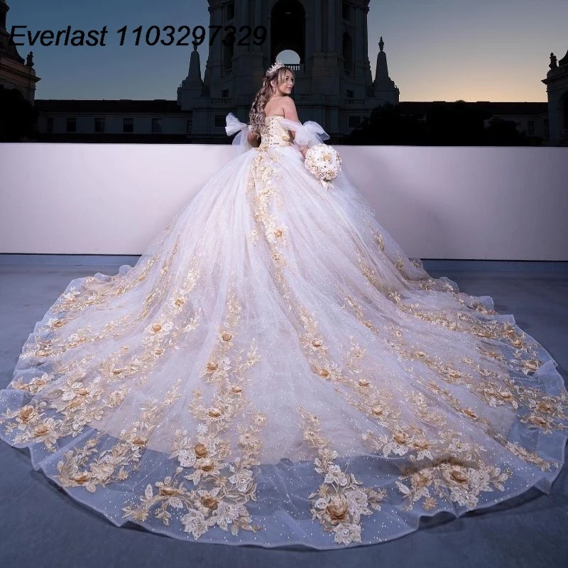 EVLAST-vestido De quinceañera en 3D para mujer, traje De baile con apliques De encaje Floral, abalorios, estilo mexicano dulce 16, 15 años, TQD739, 2024