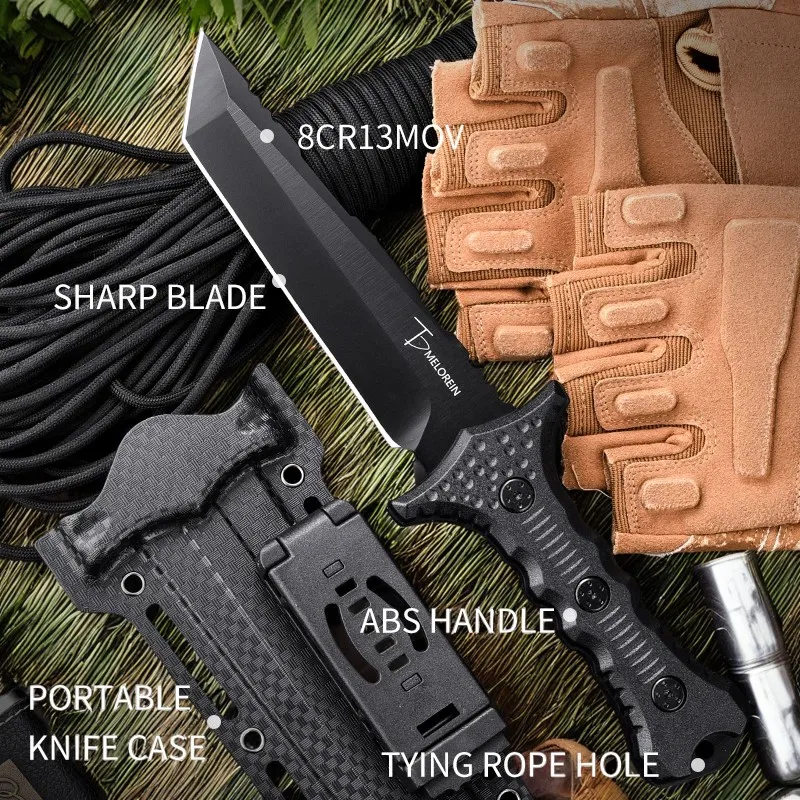 WPKOPYA(USA) Full Tang 440 Hunting Straight Knife +K Sheath, Camping survival knife, outdoor tactical knife