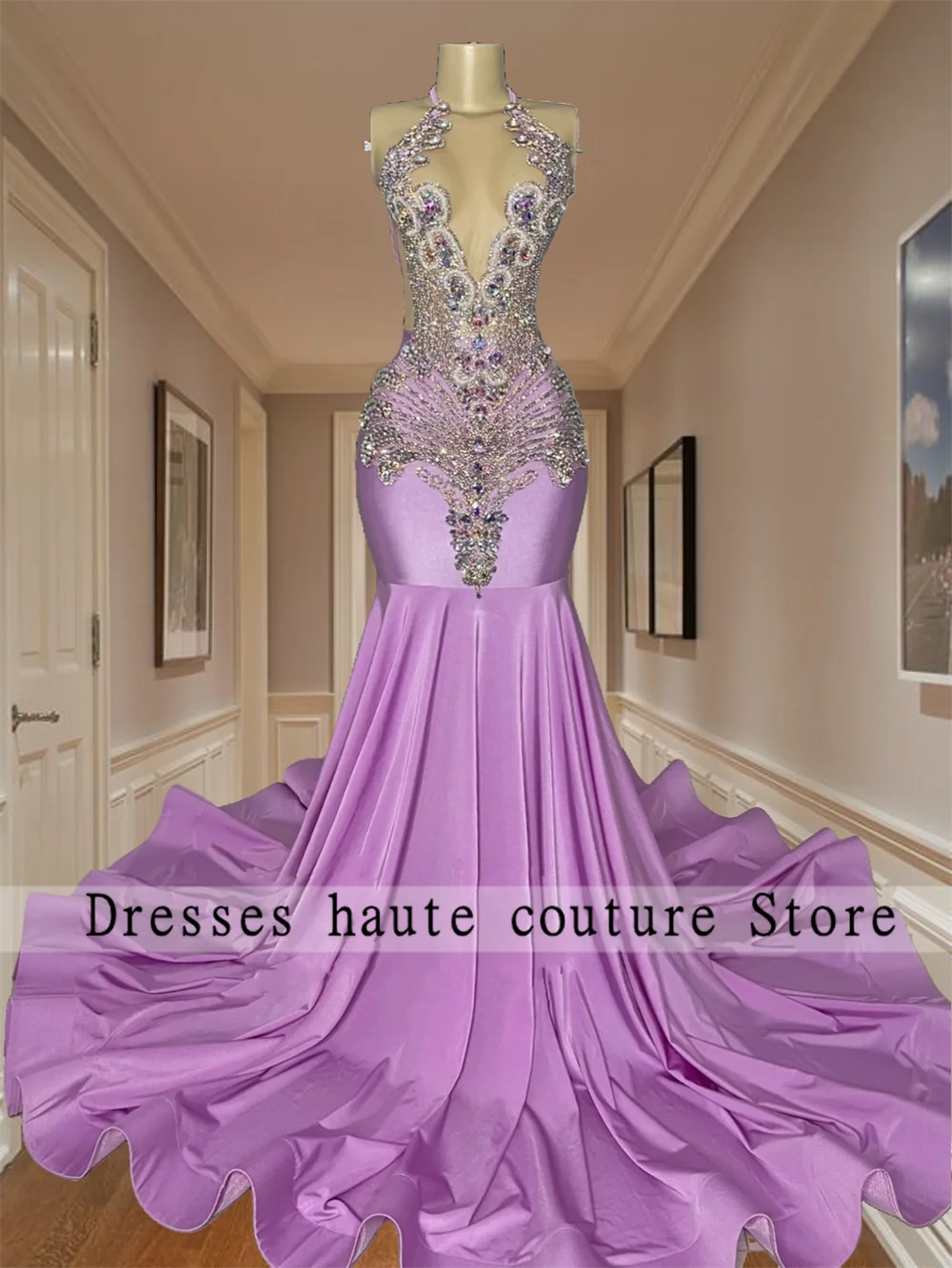 Purple Velvet Crystals Rhinestones Mermaid Prom Dresses 2025 For Black Girls Birthday Party Gown Evening Dresses Customized