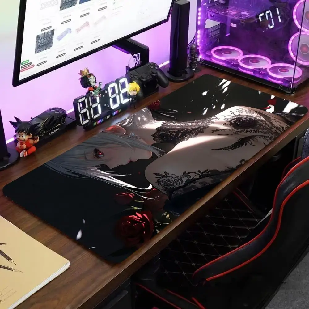 

Anime Girl Mouse Pad Large Computer Office Game Table Mat Durable Rubber Non-slip Stitched Edge Keyboard Mats Washable Desk Pads