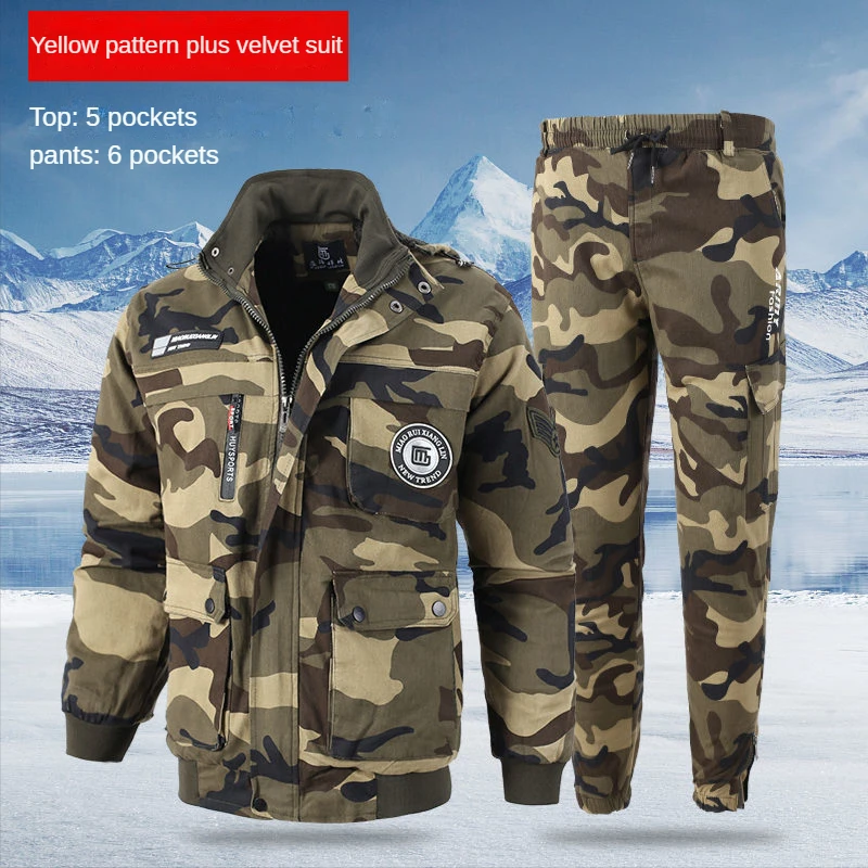 Camouflage Clothes Autumn Automobile Repair Construction Work Suit Cold Proof Waterproof Winter Plush Thickened Cotton Clothes