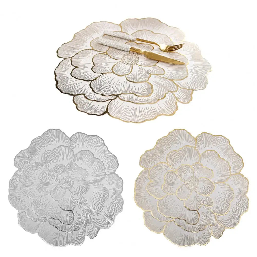 Wear-resistant Placemat Peony Shape Pvc Placemats Set Non-slip Dining Mats Heat Resistant Table Coasters for Home for Dining