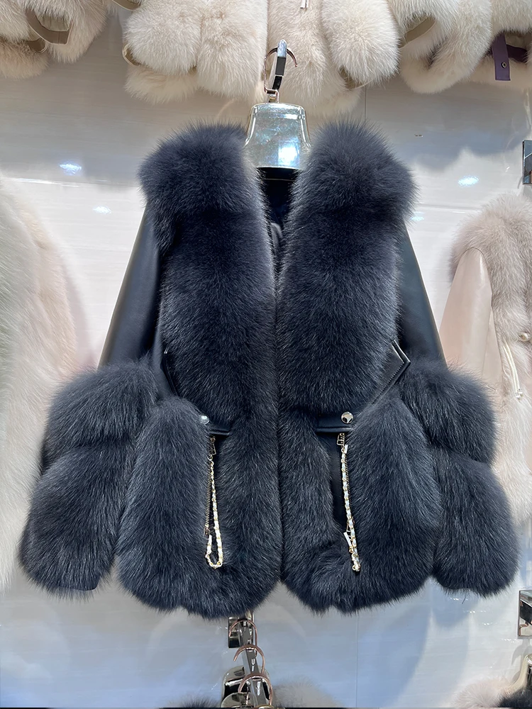 2023 Autumn Winter Women Geniune Leather Goose Down Jacket Real Natural Fox Fur Coat Luxury Thick Warm Female Coat Outwear