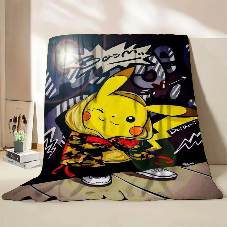 Pokémon Pikachu Flannel Children Adult Cartoon Cute Blanket for Home Bedroom Bed Sofa Picnic Office Cover Blanket Warm Soft Gift