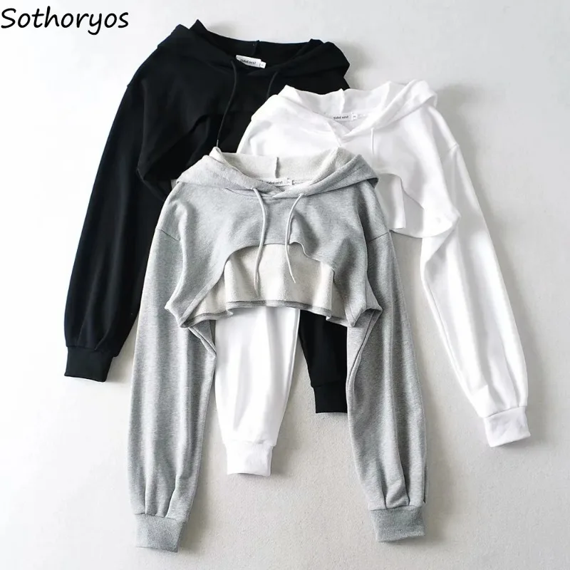 

Cropped Hoodies Women Basic Hooded Casual All-match Korean Fashion Minimalist Y2k Aesthetic Streetwear Hip-hop Spring Chic Daily