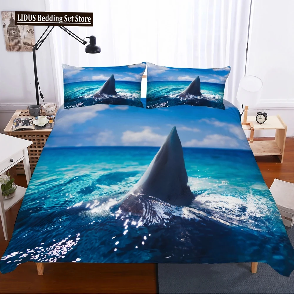 

3D Digital Shark Duvet Cover Set With Pillowcase Bedding Set Single Double Twin Full Queen King Size Bed Set For Bedroom Decor