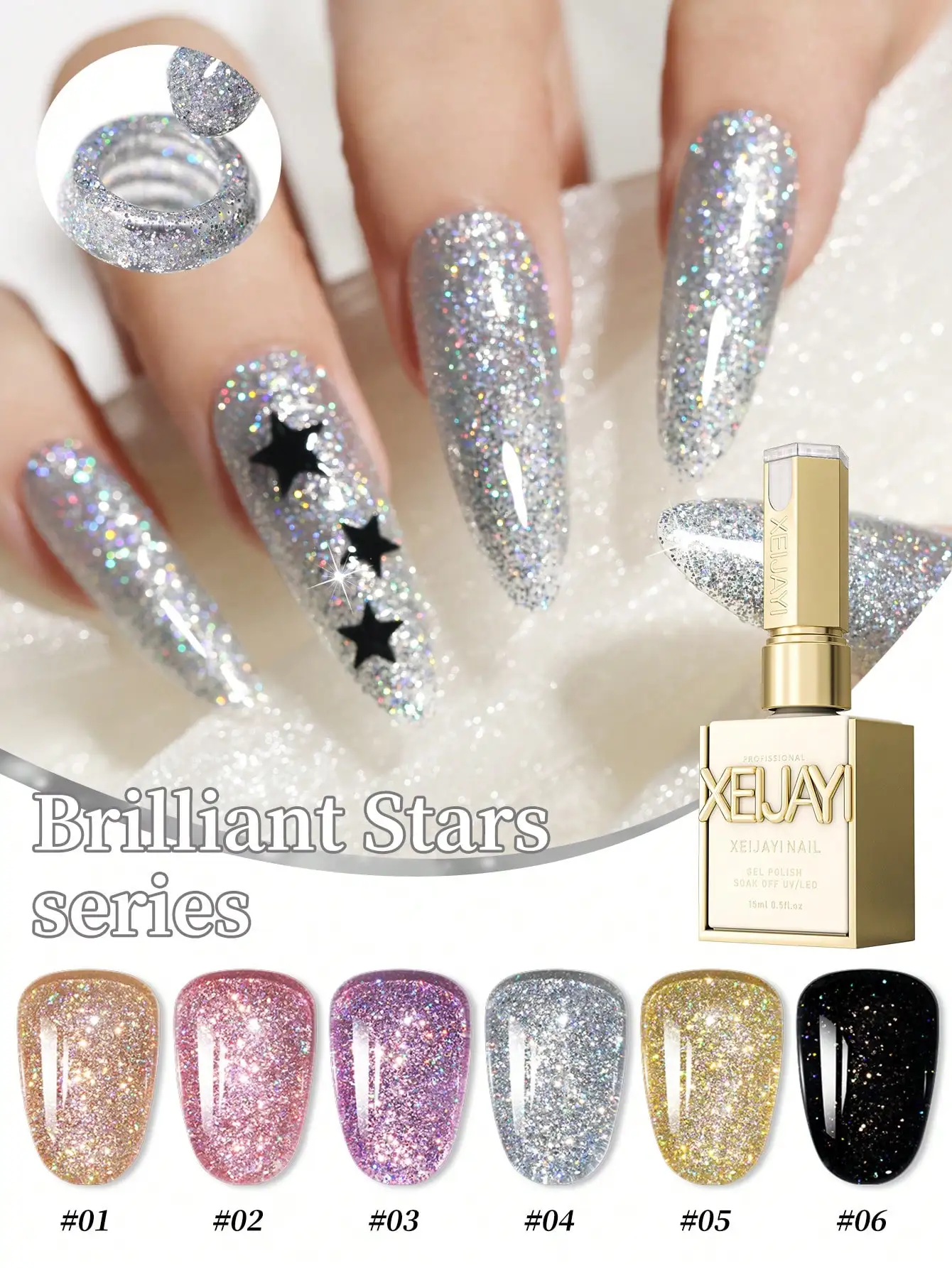 

6 цветов, 15 мл сверкающий звездчатый лак для ногтей, ультрафиолетовый светодиодный замачиваемый гель для ногтей, полуперманентный, качественный гель для ногтей в салоне.