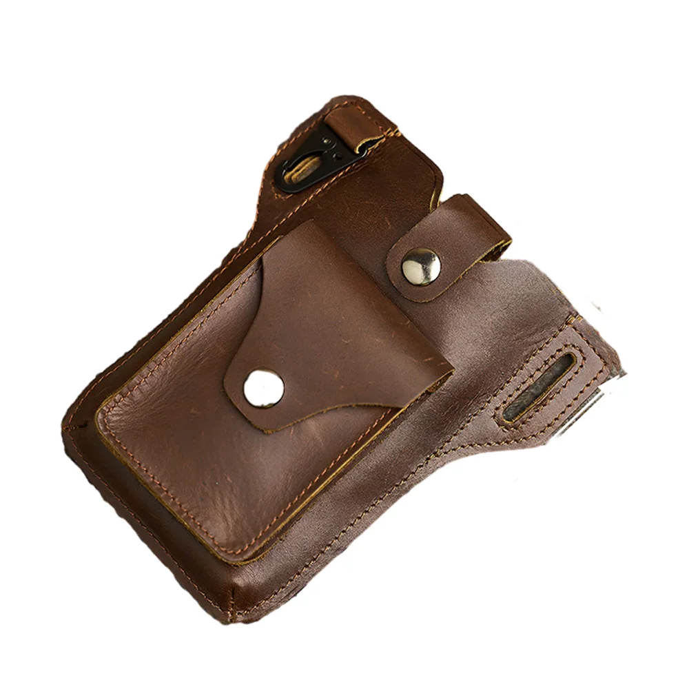 Genuine Leather Men\'s Waist Bag Fashion Phone Multifunctional Retro style Key Wallet Sports Phone Waist Bags For 6.5 In Phone